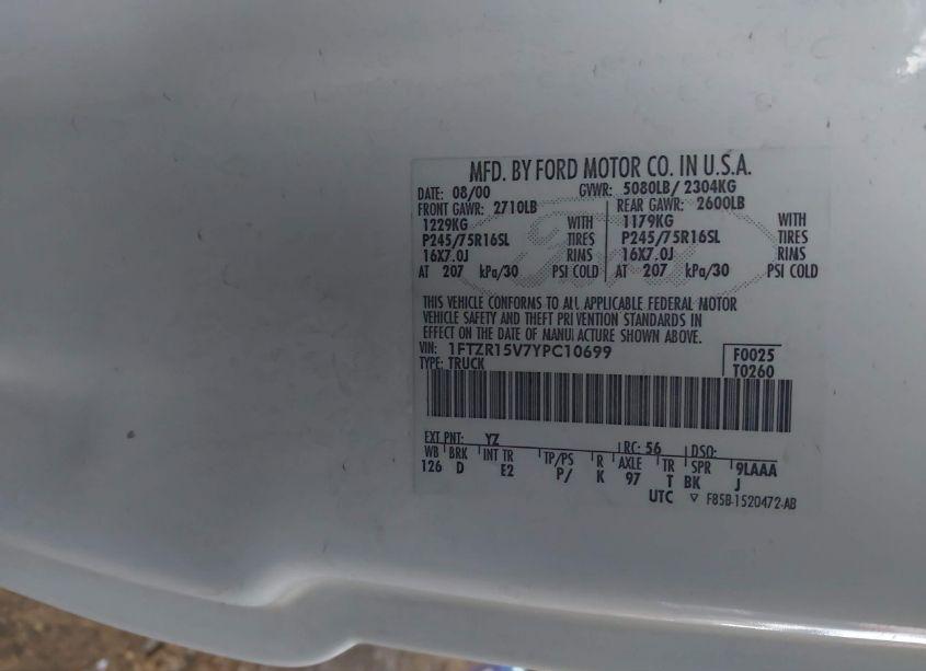 Photo 9 of 2000 Ford Ranger XL/XLT (VIN 1FTZR15V7YPC10699)