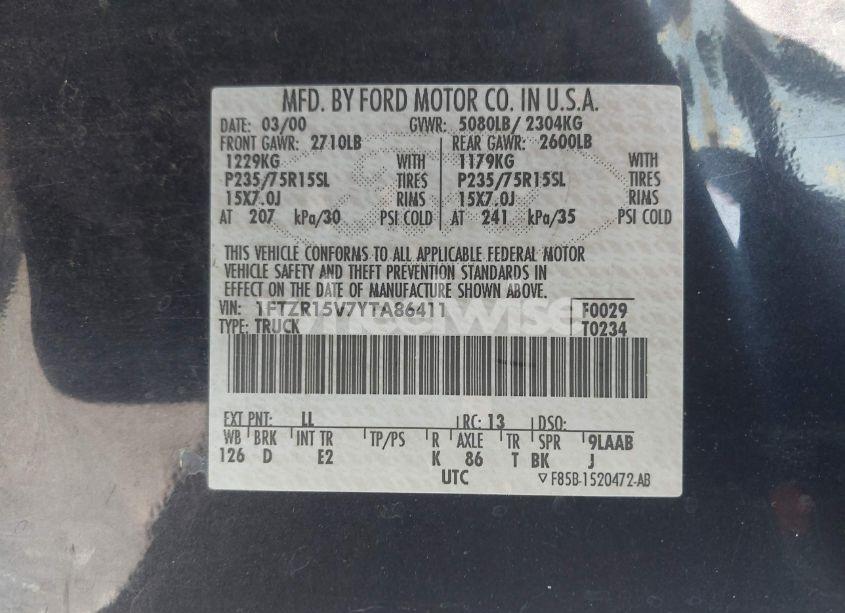 Photo 9 of 2000 Ford Ranger XL/XLT (VIN 1FTZR15V7YTA86411)