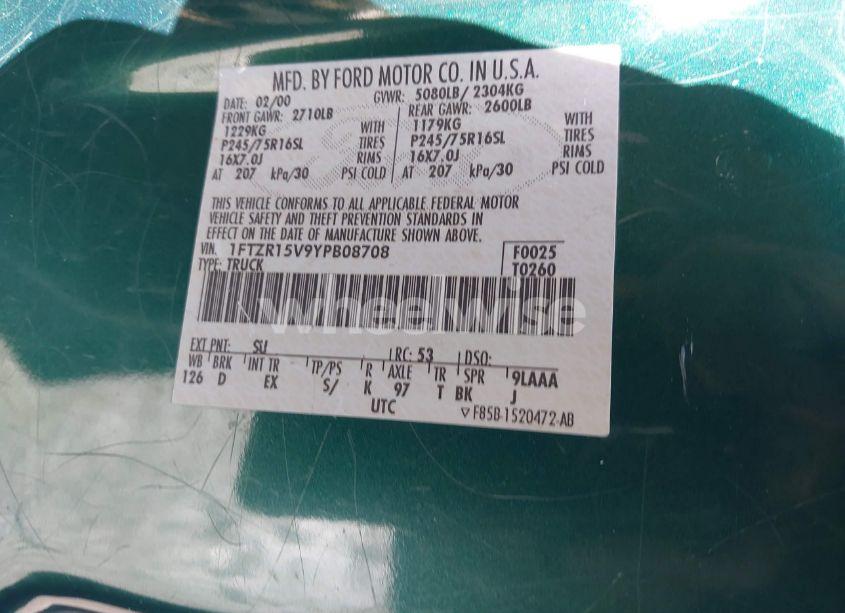 Photo 9 of 2000 Ford Ranger XL/XLT (VIN 1FTZR15V9YPB08708)