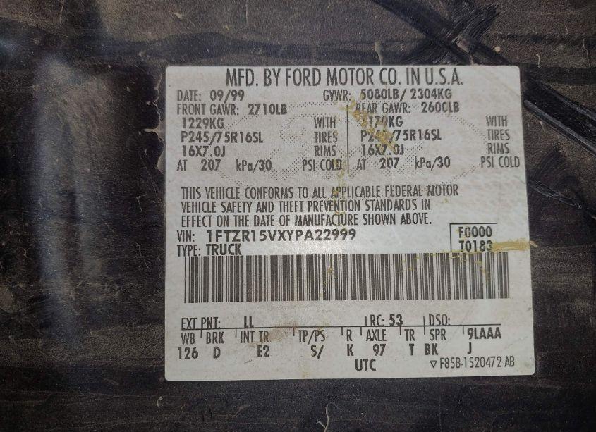 Photo 9 of 2000 Ford Ranger XL/XLT (VIN 1FTZR15VXYPA22999)