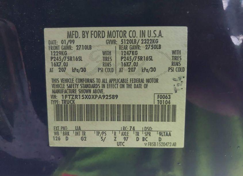 Photo 9 of 1999 Ford Ranger XLT (VIN 1FTZR15X0XPA92589)