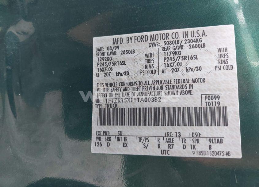 Photo 9 of 2000 Ford Ranger XLT (VIN 1FTZR15X1YTA00382)