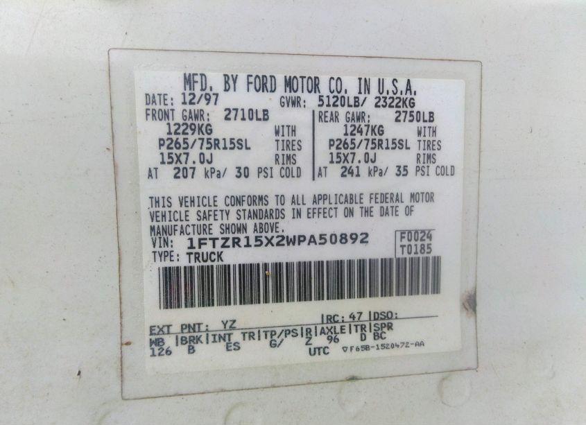 Photo 9 of 1998 Ford Ranger SPLASH/XL/XLT (VIN 1FTZR15X2WPA50892)