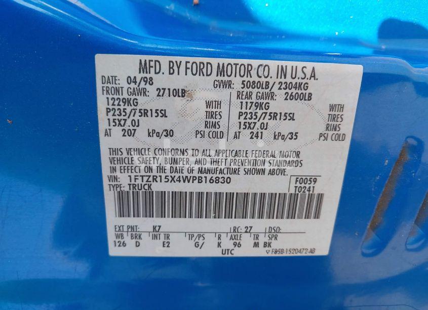 Photo 9 of 1998 Ford Ranger SPLASH/XL/XLT (VIN 1FTZR15X4WPB16830)