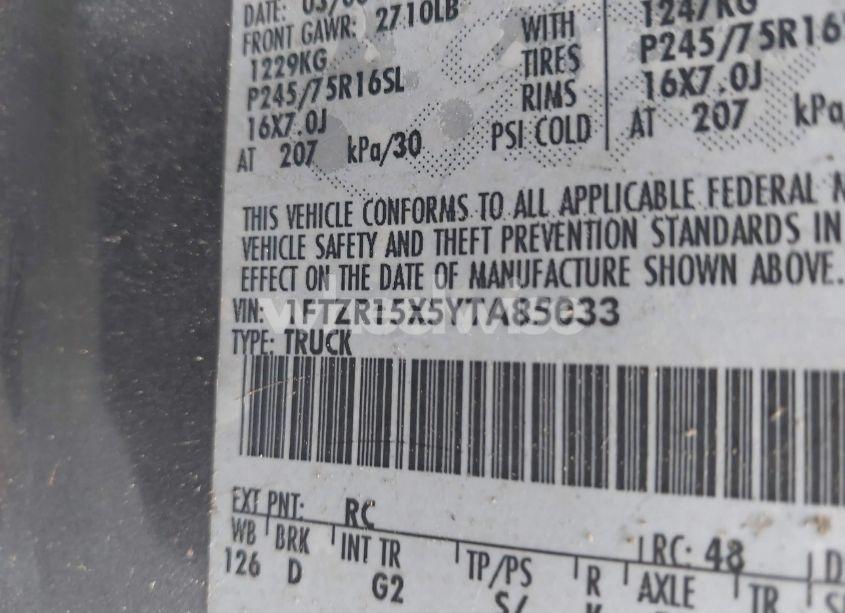 Photo 9 of 2000 Ford Ranger XLT (VIN 1FTZR15X5YTA85033)