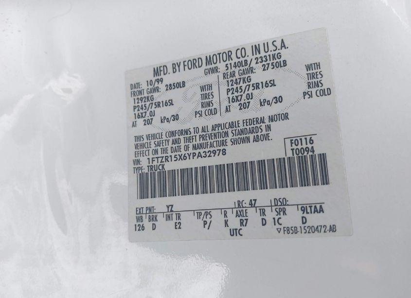 Photo 9 of 2000 Ford Ranger XLT (VIN 1FTZR15X6YPA32978)