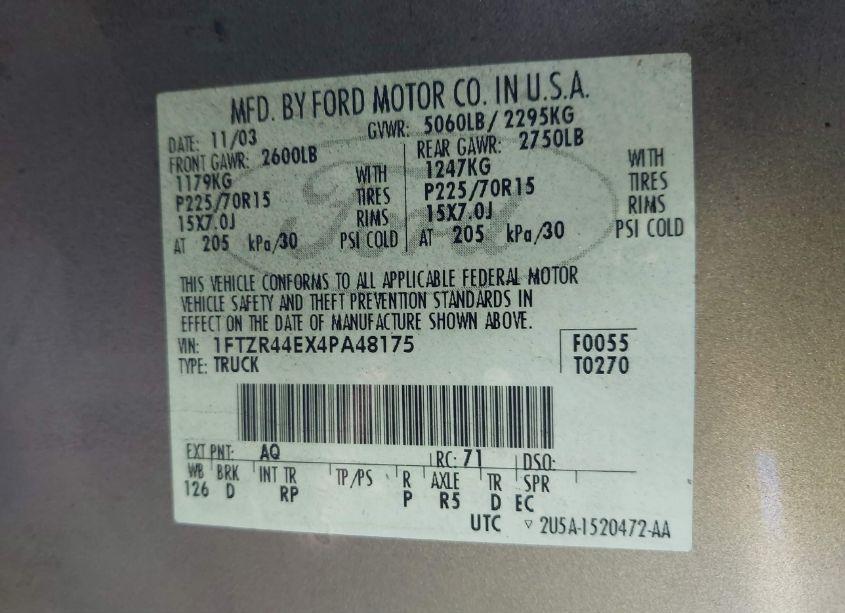 Photo 9 of 2004 Ford Ranger XLT (VIN 1FTZR44EX4PA48175)