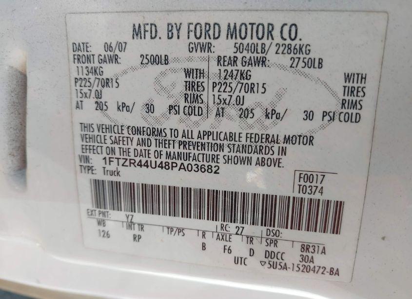 Photo 9 of 2008 Ford Ranger XLT (VIN 1FTZR44U48PA03682)