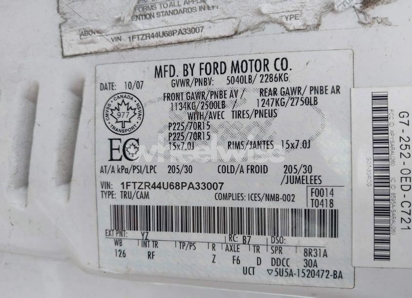 Photo 9 of 2008 Ford Ranger XLT (VIN 1FTZR44U68PA33007)