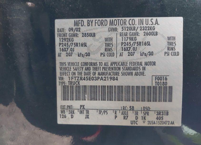 Photo 9 of 2003 Ford Ranger EDGE/XLT (VIN 1FTZR45E03PA21984)