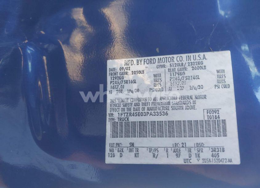Photo 9 of 2003 Ford Ranger (VIN 1FTZR45E03PA33536)