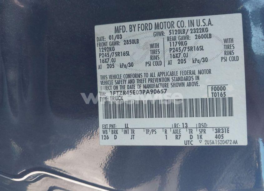 Photo 9 of 2003 Ford Ranger EDGE/XLT (VIN 1FTZR45E03PA90657)