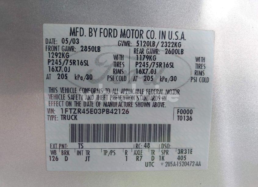 Photo 9 of 2003 Ford Ranger EDGE/XLT (VIN 1FTZR45E03PB42126)