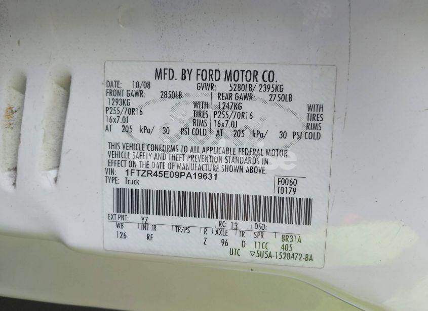 Photo 9 of 2009 Ford Ranger FX4 OFF-ROAD/SPORT/XLT (VIN 1FTZR45E09PA19631)