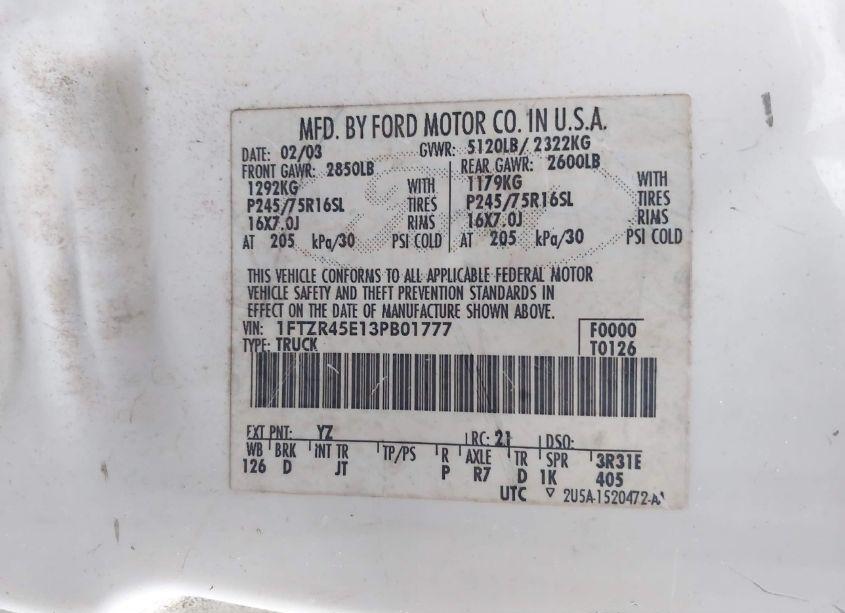 Photo 9 of 2003 Ford Ranger (VIN 1FTZR45E13PB01777)