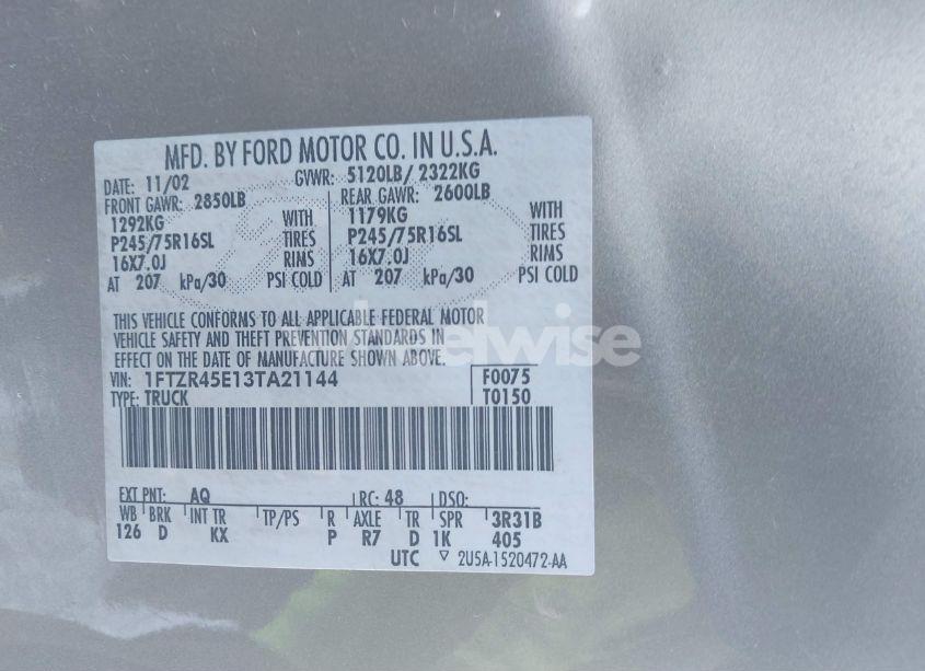 Photo 9 of 2003 Ford Ranger EDGE/XLT (VIN 1FTZR45E13TA21144)