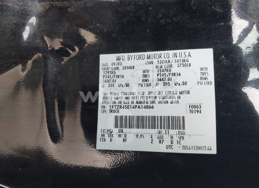 Photo 9 of 2004 Ford Ranger EDGE/TREMOR/XLT (VIN 1FTZR45E14PA14866)