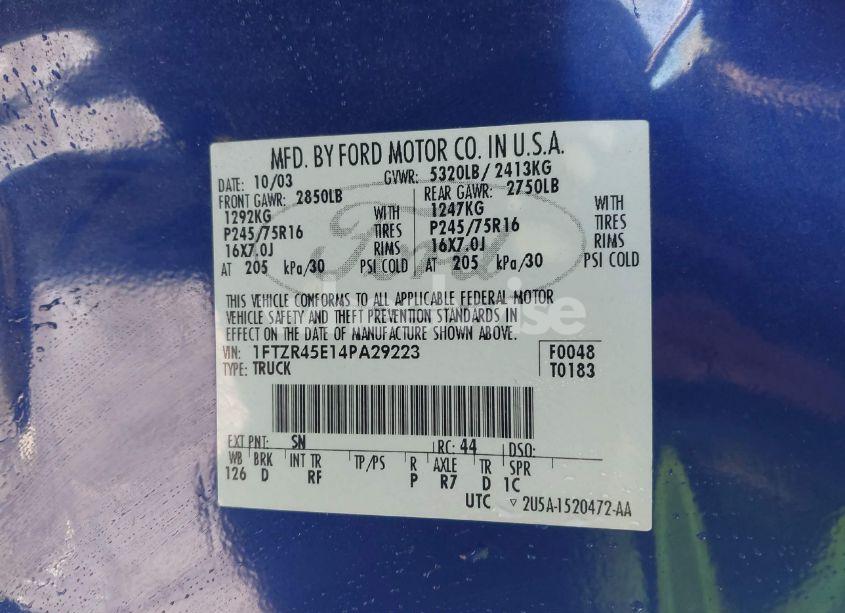 Photo 9 of 2004 Ford Ranger EDGE/TREMOR/XLT (VIN 1FTZR45E14PA29223)