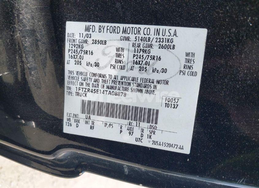 Photo 9 of 2004 Ford Ranger EDGE/TREMOR/XLT (VIN 1FTZR45E14TA08878)