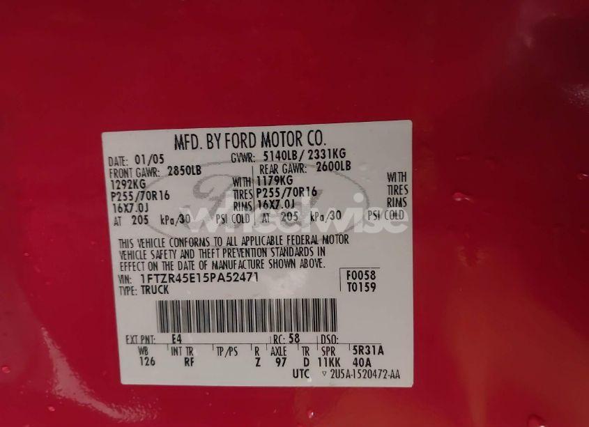 Photo 9 of 2005 Ford Ranger EDGE/FX4 LEVEL II/FX4 OFF-ROAD/XLT (VIN 1FTZR45E15PA52471)