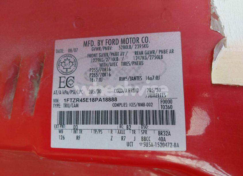 Photo 9 of 2008 Ford Ranger FX4 OFF-ROAD/SPORT/XLT (VIN 1FTZR45E18PA18888)