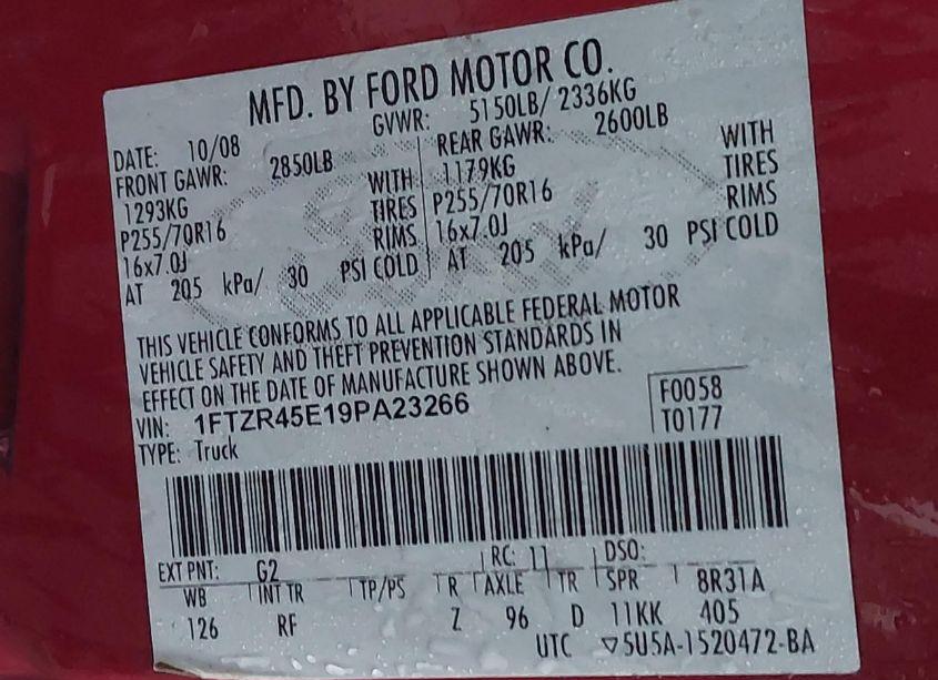 Photo 9 of 2009 Ford Ranger FX4 OFF-ROAD/SPORT/XLT (VIN 1FTZR45E19PA23266)