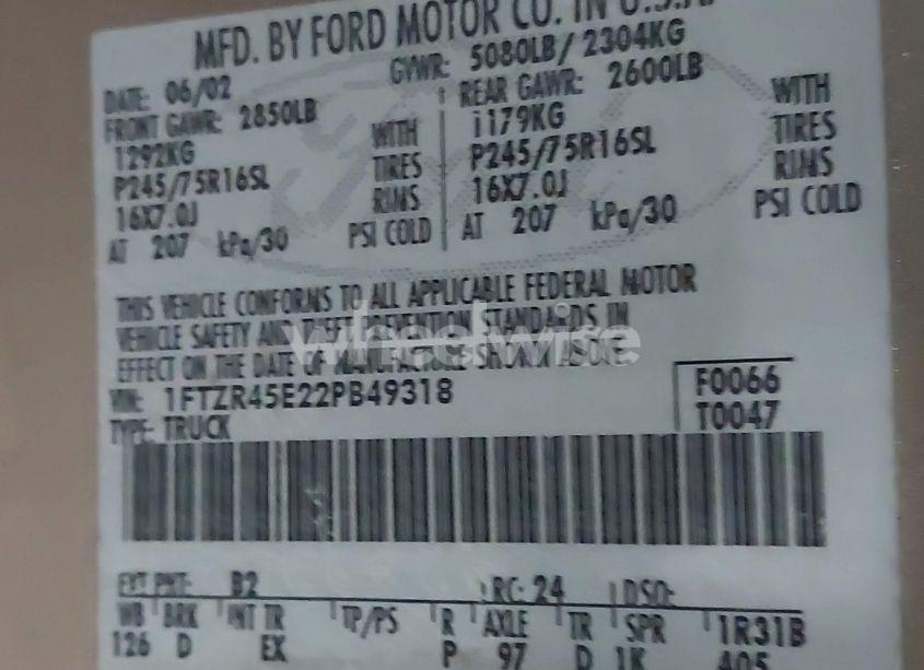 Photo 9 of 2002 Ford Ranger EDGE/XLT (VIN 1FTZR45E22PB49318)