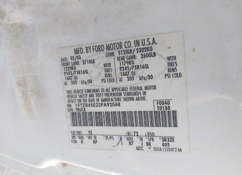 Photo 9 of 2003 Ford Ranger EDGE/XLT (VIN 1FTZR45E23PA92068)