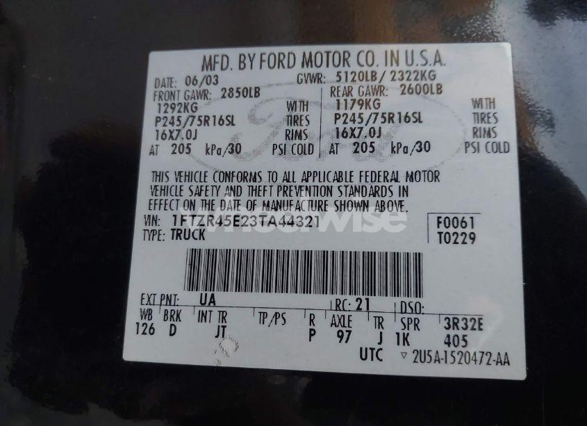 Photo 9 of 2003 Ford Ranger EDGE/XLT/XLT FX4 OFF-ROAD (VIN 1FTZR45E23TA44321)