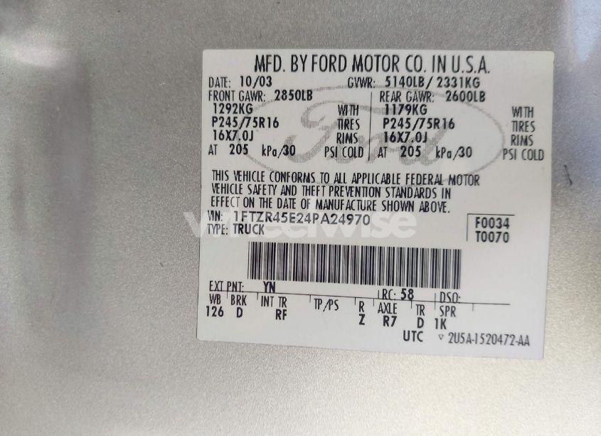 Photo 9 of 2004 Ford Ranger EDGE/TREMOR/XLT (VIN 1FTZR45E24PA24970)