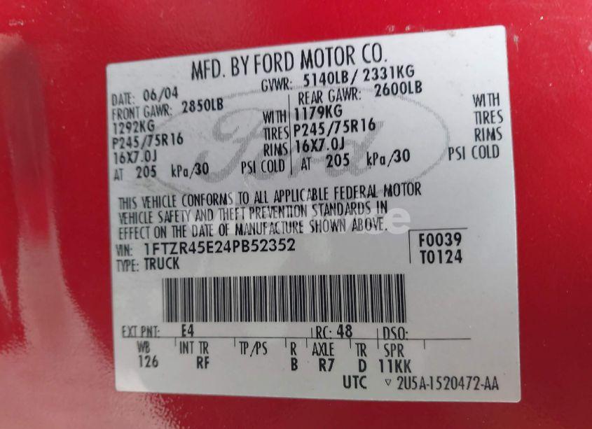 Photo 9 of 2004 Ford Ranger EDGE/TREMOR/XLT (VIN 1FTZR45E24PB52352)