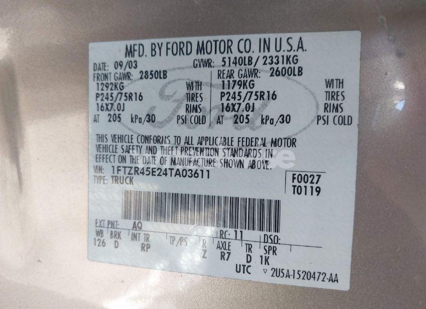 Photo 9 of 2004 Ford Ranger EDGE/TREMOR/XLT (VIN 1FTZR45E24TA03611)