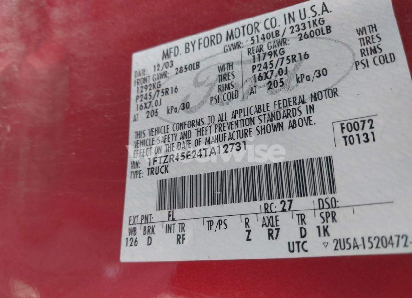 Photo 9 of 2004 Ford Ranger EDGE/TREMOR/XLT (VIN 1FTZR45E24TA12731)