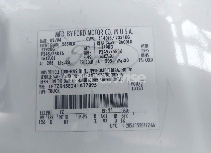 Photo 9 of 2004 Ford Ranger EDGE/TREMOR/XLT (VIN 1FTZR45E24TA17895)