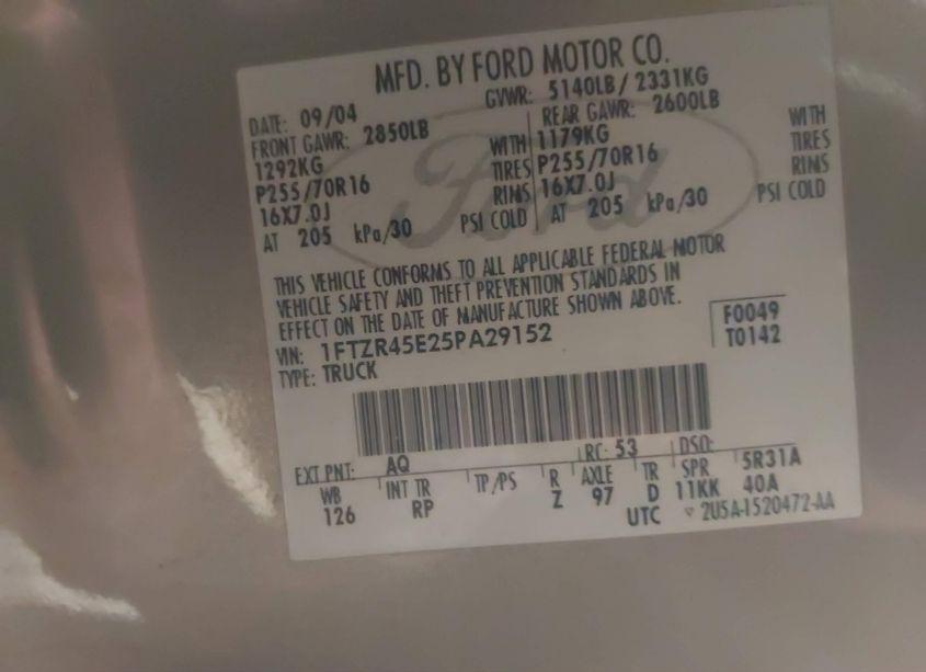 Photo 9 of 2005 Ford Ranger EDGE/FX4 LEVEL II/FX4 OFF-ROAD/XLT (VIN 1FTZR45E25PA29152)