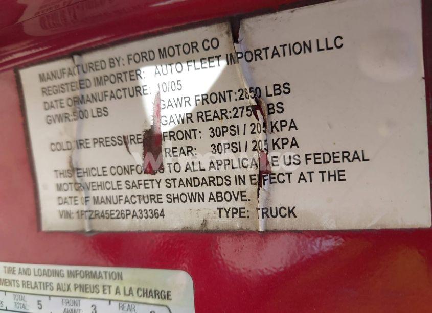 Photo 9 of 2006 Ford Ranger FX4 LEVEL II/FX4 OFF-ROAD/SPORT/XLT (VIN 1FTZR45E26PA33364)