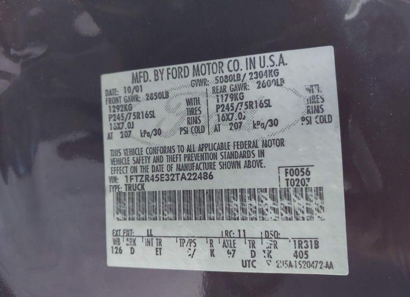 Photo 9 of 2002 Ford Ranger EDGE/XLT (VIN 1FTZR45E32TA22486)