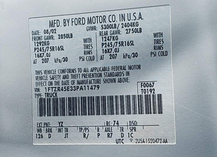 Photo 9 of 2003 Ford Ranger EDGE/XLT (VIN 1FTZR45E33PA11479)