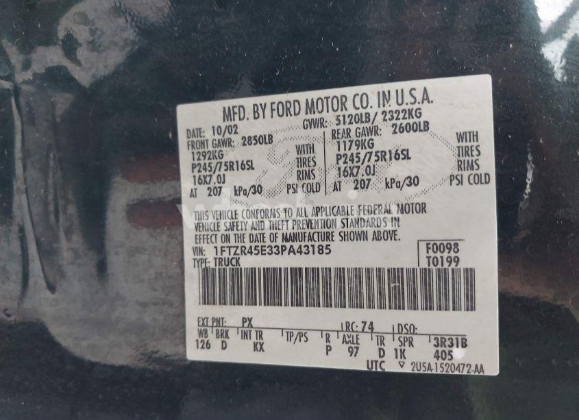 Photo 9 of 2003 Ford Ranger EDGE/XLT (VIN 1FTZR45E33PA43185)