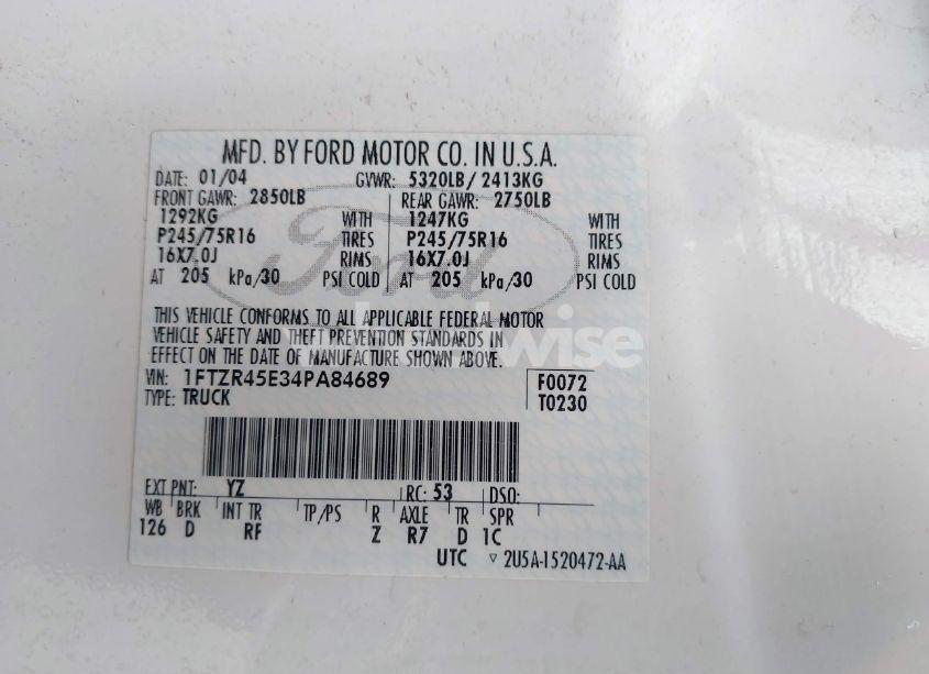 Photo 9 of 2004 Ford Ranger EDGE/TREMOR/XLT (VIN 1FTZR45E34PA84689)