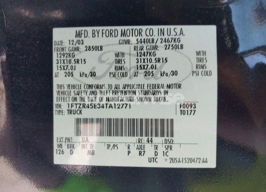 Photo 9 of 2004 Ford Ranger EDGE/TREMOR/XLT (VIN 1FTZR45E34TA12771)