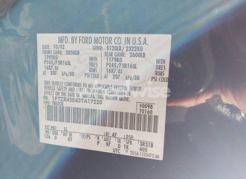Photo 9 of 2003 Ford Ranger EDGE/XLT (VIN 1FTZR45E43TA17220)