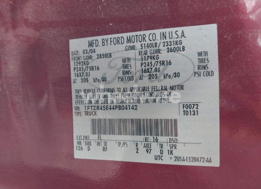 Photo 9 of 2004 Ford Ranger EDGE/TREMOR/XLT (VIN 1FTZR45E44PB04142)