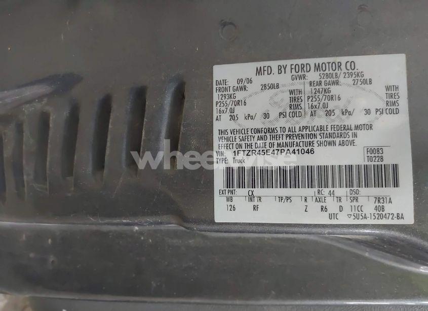 Photo 9 of 2007 Ford Ranger FX4 LEVEL II/FX4 OFF-ROAD/SPORT/XLT (VIN 1FTZR45E47PA41046)