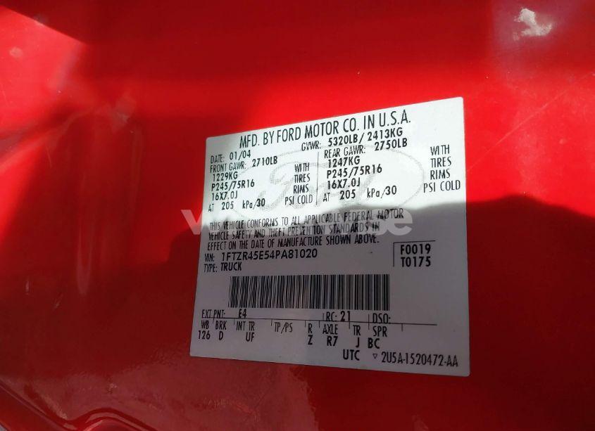 Photo 9 of 2004 Ford Ranger EDGE/TREMOR/XLT (VIN 1FTZR45E54PA81020)