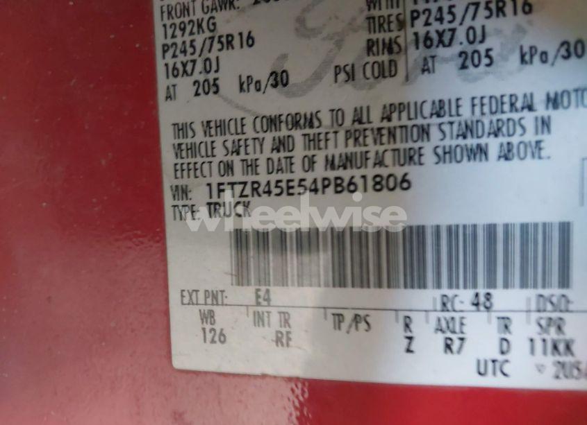 Photo 9 of 2004 Ford Ranger EDGE/TREMOR/XLT (VIN 1FTZR45E54PB61806)