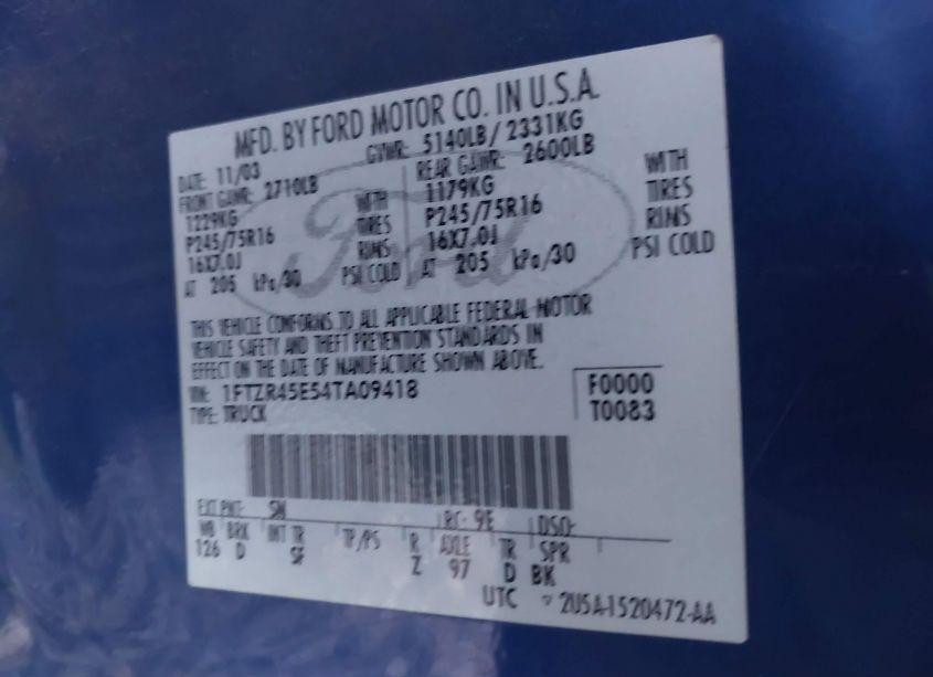 Photo 9 of 2004 Ford Ranger EDGE/TREMOR/XLT (VIN 1FTZR45E54TA09418)