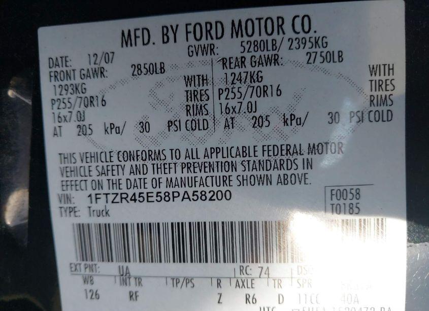 Photo 9 of 2008 Ford Ranger FX4 OFF-ROAD/SPORT/XLT (VIN 1FTZR45E58PA58200)