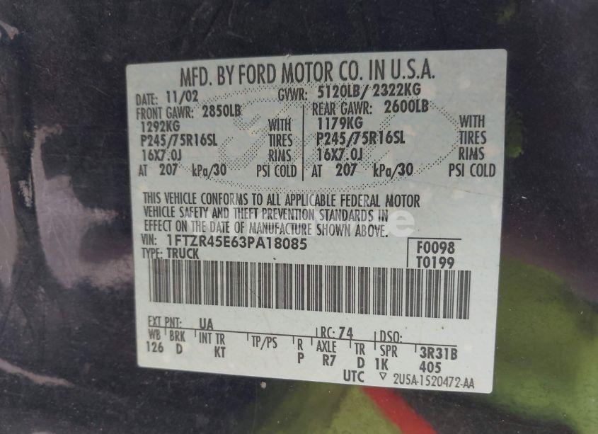Photo 9 of 2003 Ford Ranger EDGE/XLT (VIN 1FTZR45E63PA18085)