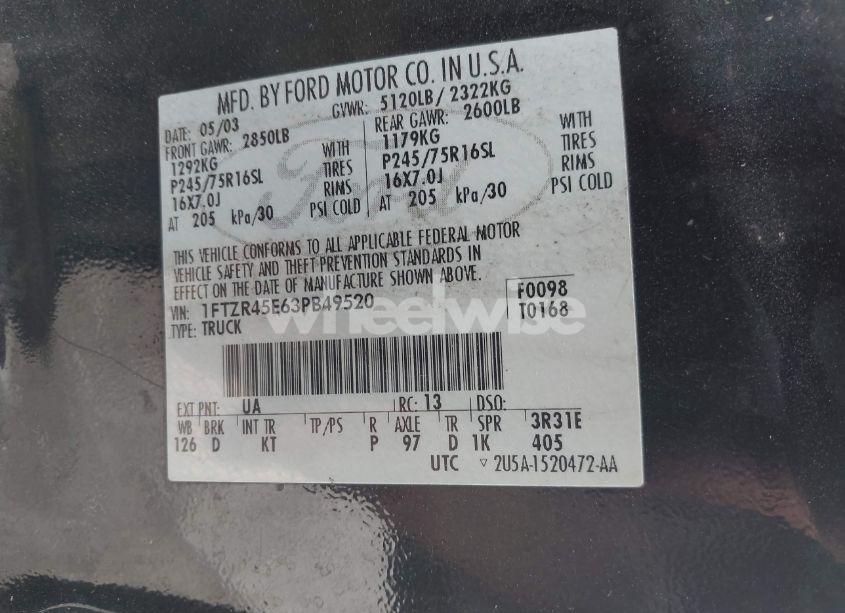 Photo 9 of 2003 Ford Ranger EDGE/XLT (VIN 1FTZR45E63PB49520)
